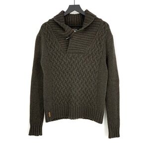 Men's Cable Knit Shawl Collar Sweater - Dark Olive